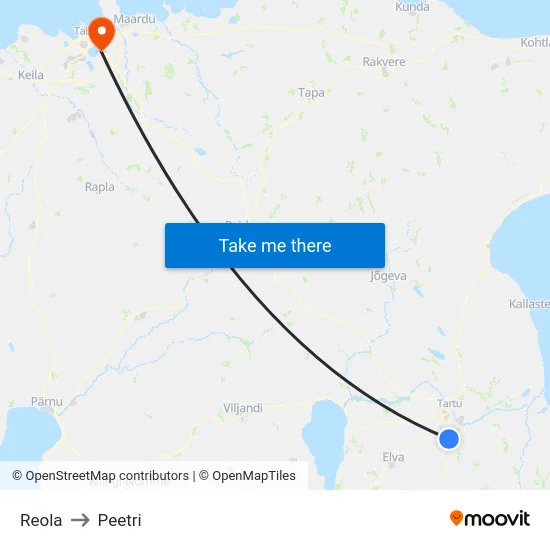 Reola to Peetri map
