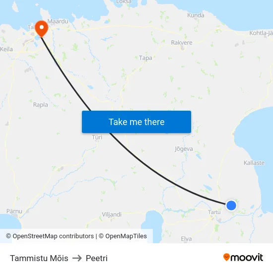 Tammistu Mõis to Peetri map