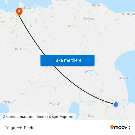 Tõlgu to Peetri map