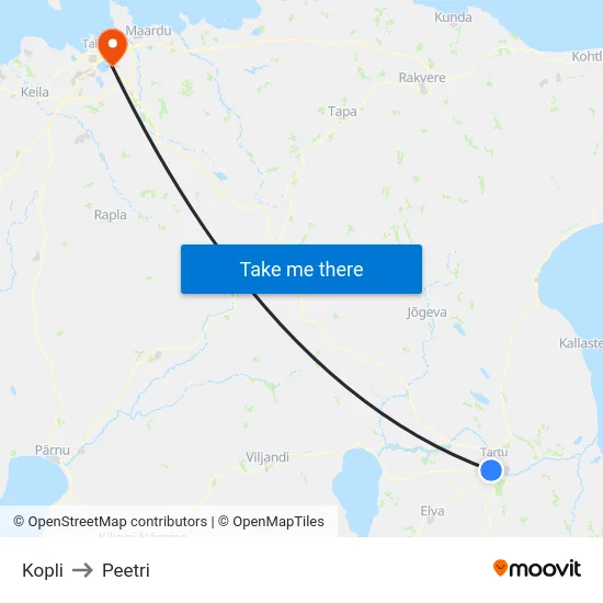 Kopli to Peetri map