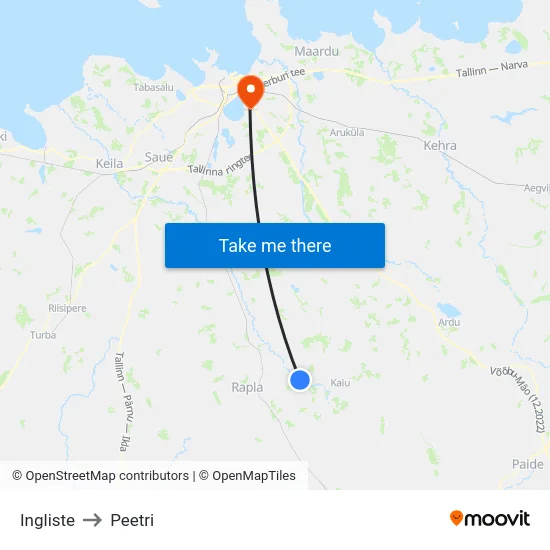 Ingliste to Peetri map