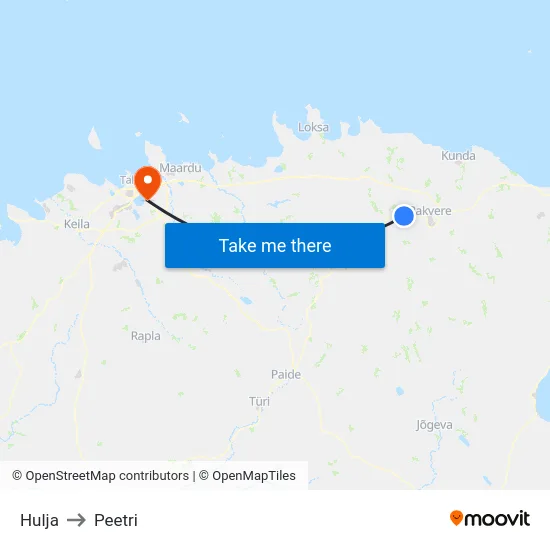 Hulja to Peetri map