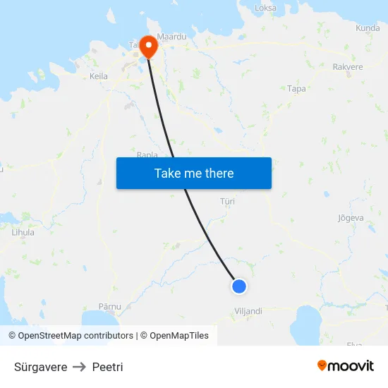Sürgavere to Peetri map
