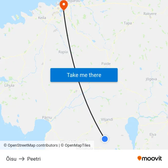 Õisu to Peetri map