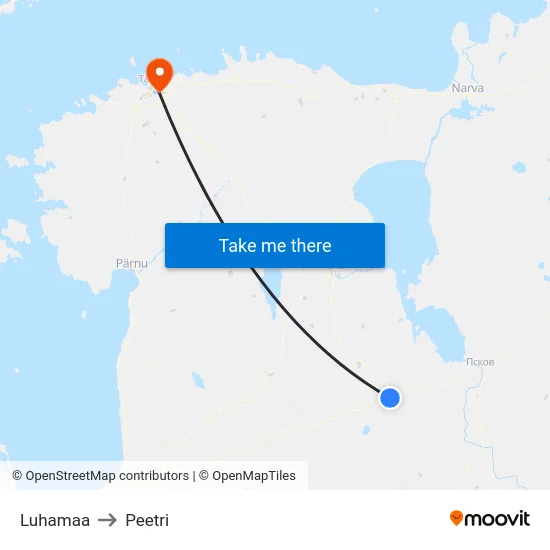 Luhamaa to Peetri map