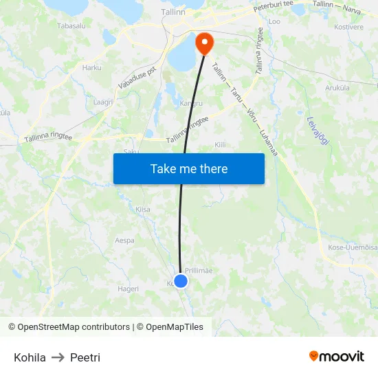 Kohila to Peetri map