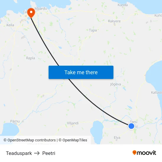 Teaduspark to Peetri map