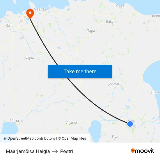 Maarjamõisa Haigla to Peetri map