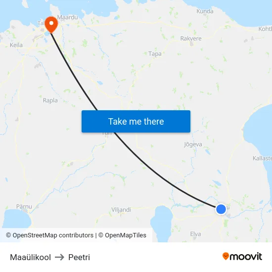 Maaülikool to Peetri map