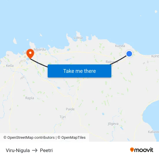 Viru-Nigula to Peetri map