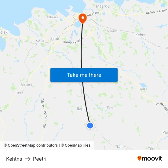 Kehtna to Peetri map