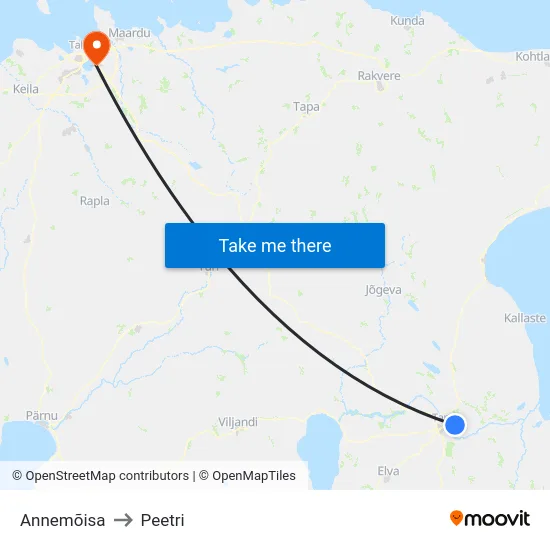 Annemõisa to Peetri map