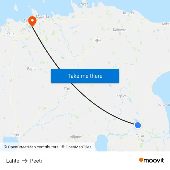 Lähte to Peetri map