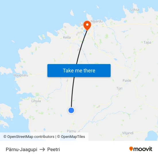 Pärnu-Jaagupi to Peetri map