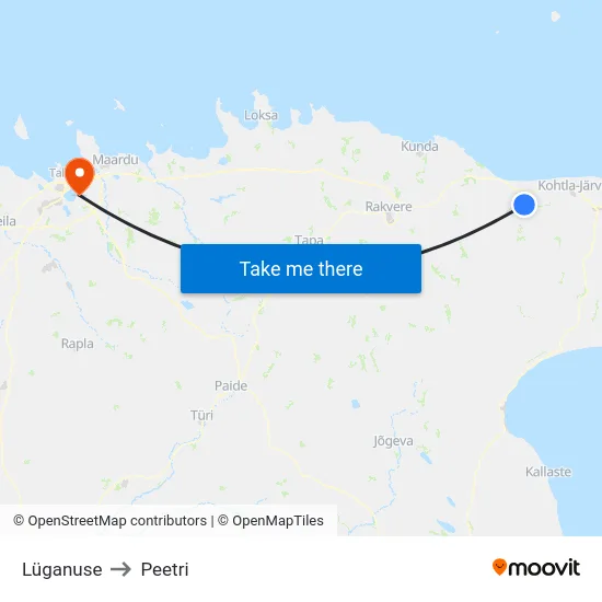Lüganuse to Peetri map
