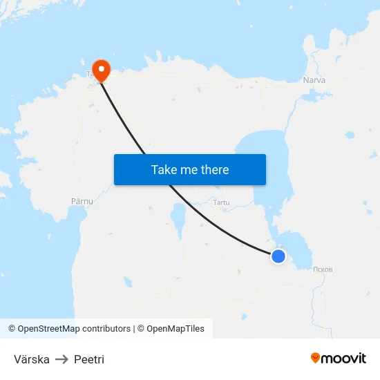 Värska to Peetri map