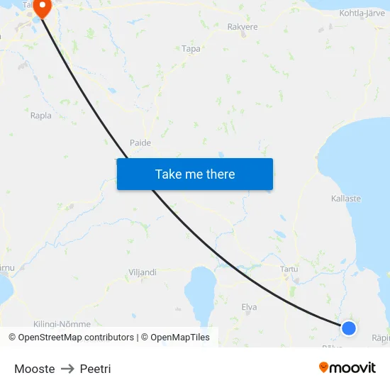 Mooste to Peetri map