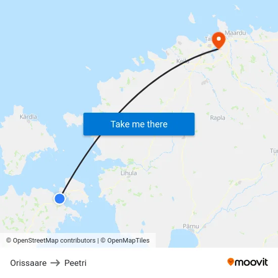 Orissaare to Peetri map