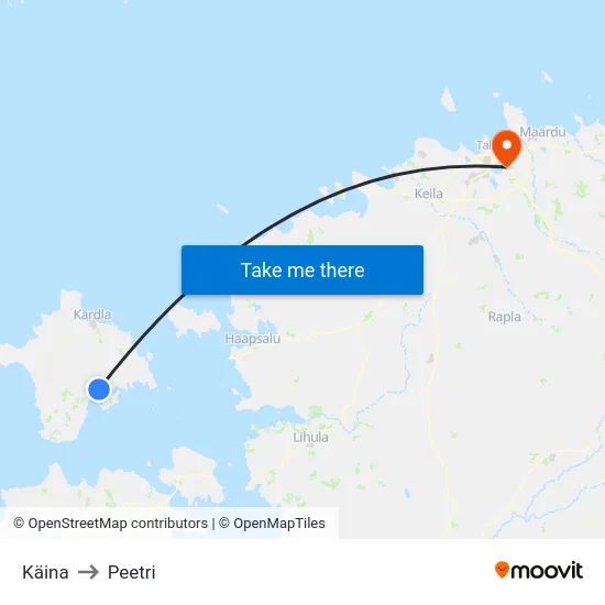 Käina to Peetri map