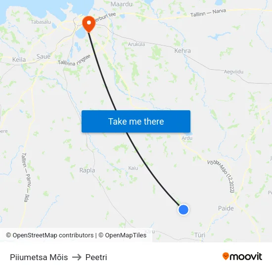 Piiumetsa Mõis to Peetri map