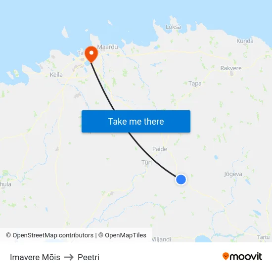 Imavere Mõis to Peetri map