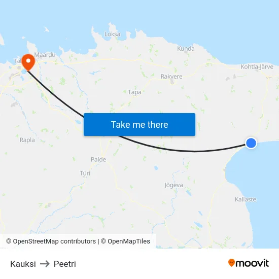 Kauksi to Peetri map