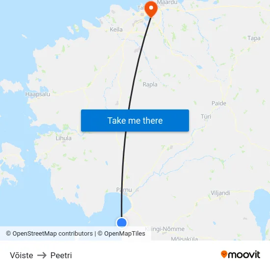 Võiste to Peetri map