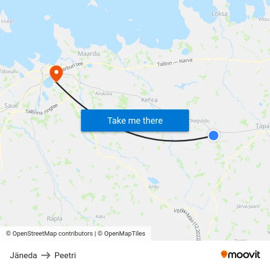 Jäneda to Peetri map