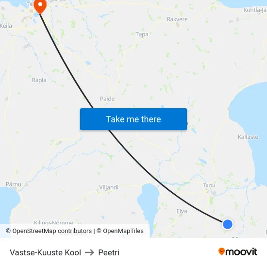 Vastse-Kuuste Kool to Peetri map