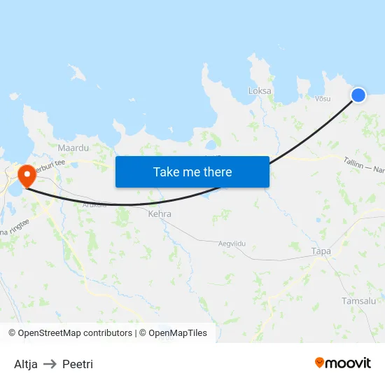 Altja to Peetri map