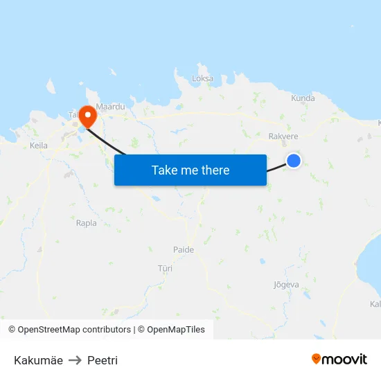 Kakumäe to Peetri map