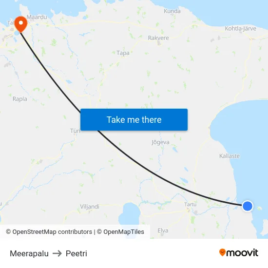 Meerapalu to Peetri map