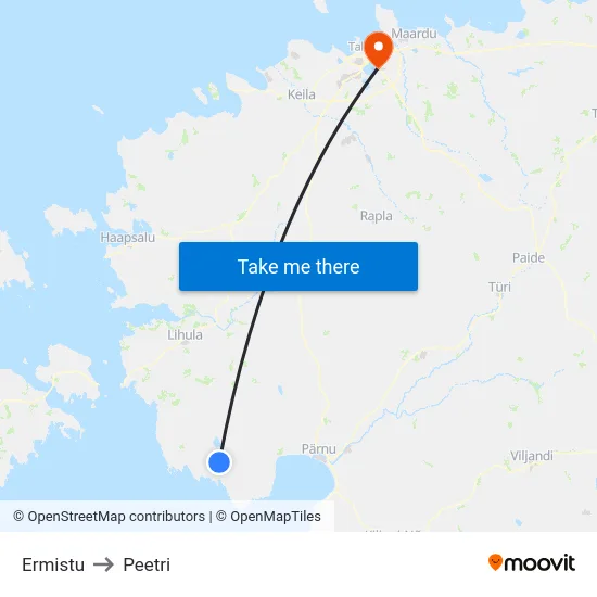 Ermistu to Peetri map