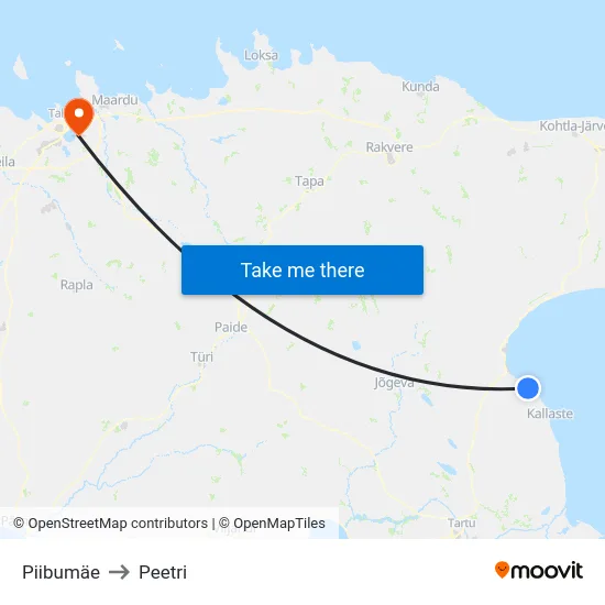 Piibumäe to Peetri map