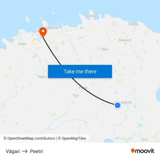 Vägari to Peetri map