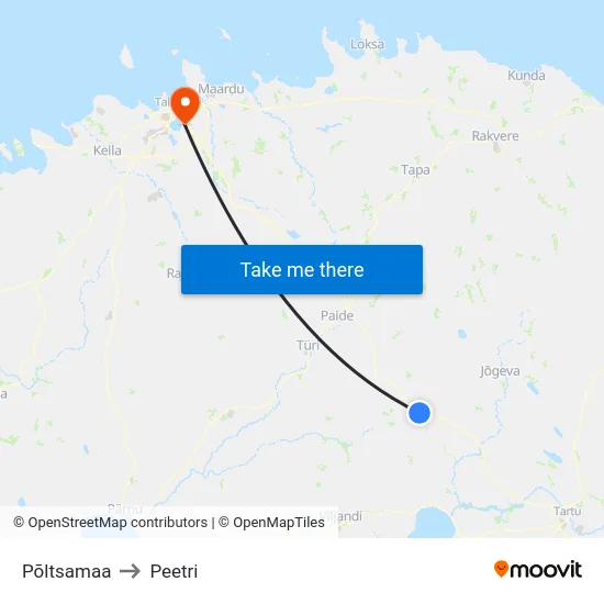 Põltsamaa to Peetri map
