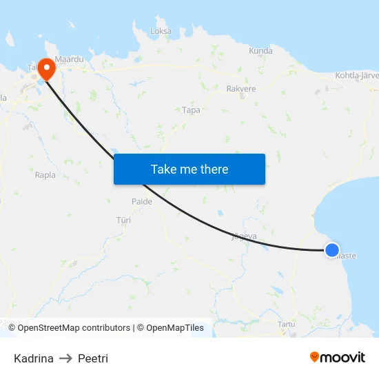 Kadrina to Peetri map