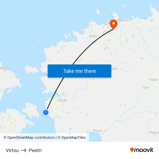 Virtsu to Peetri map