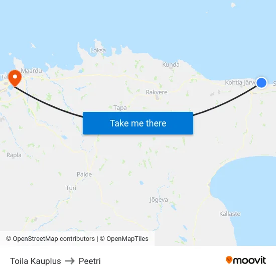 Toila Kauplus to Peetri map