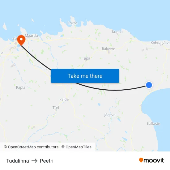 Tudulinna to Peetri map