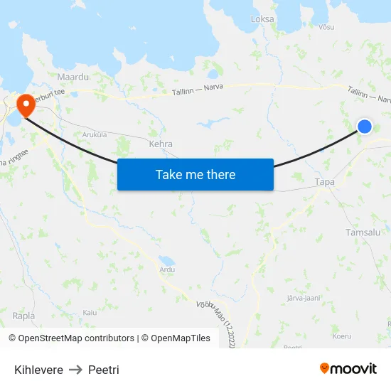 Kihlevere to Peetri map