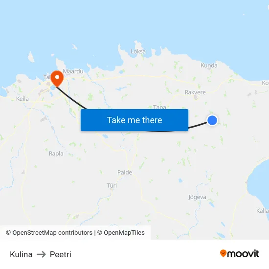 Kulina to Peetri map