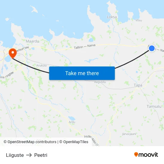 Liiguste to Peetri map