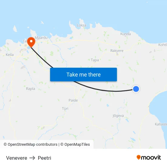 Venevere to Peetri map