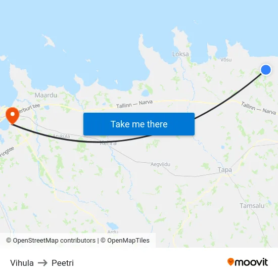 Vihula to Peetri map