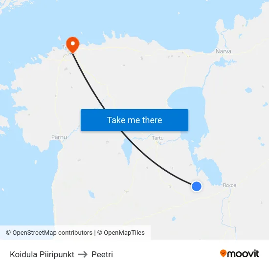 Koidula Piiripunkt to Peetri map