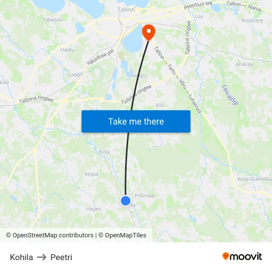 Kohila to Peetri map