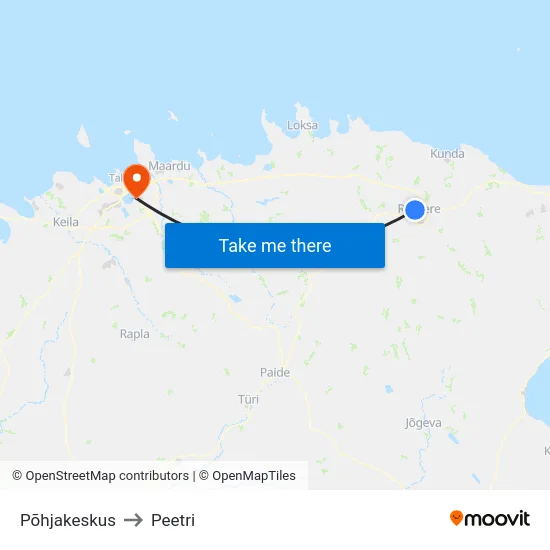 Põhjakeskus to Peetri map