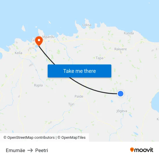 Emumäe to Peetri map