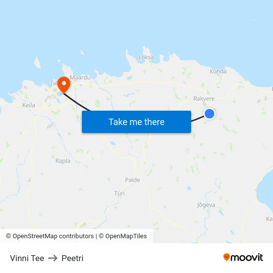 Vinni Tee to Peetri map